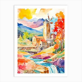 Watercolor Of A Windmill Art Print