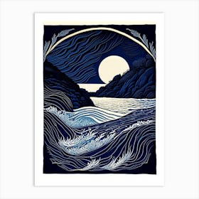 Water As A Symbol Of Power & Strength Waterscape Linocut 1 Art Print