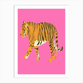 Tiger On Pink Background Art Print