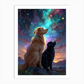 Two Dogs Looking At The Stars 4 Art Print