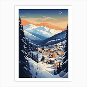 Winter Travel Night Illustration Whistler Canada 1 Art Print