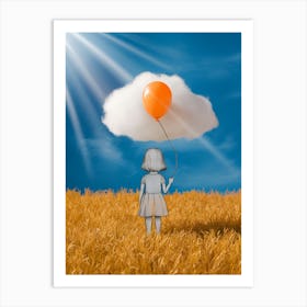 Girl With Balloon In Field Art Print