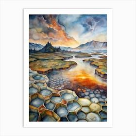 A Poster Of Honeycomb Shaped Lava Fields In Icelan Art Print