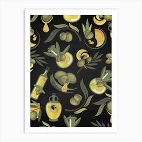 Olives Seamless Pattern - olives poster, kitchen wall art 1 Art Print