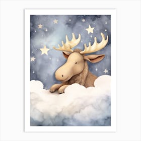 Sleeping Baby Moose Art Print