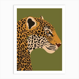 Jungle Safari Leopard on Green Art Print