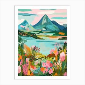 Mountain Lake Travel Painting Botanical Housewarming 2 Art Print