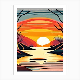 Sunrise Over River Waterscape Midcentury 1 Art Print