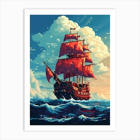 Pirate Ship In The Sea Art Print
