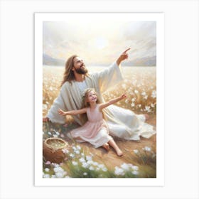 A Beautiful Day, Christian Wall Art, Jesus With Children, Jesus And Girl, Digital Jesus Painting, Lds Art, Bible Sketches, Jesus And Kids Art Print