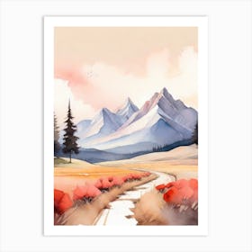 Tranquil Mountains In Minimalist Watercolor Vertical Composition 27 Art Print