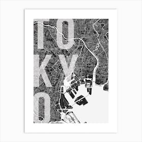Tokyo Mono Street Map Text Overlay Art Print