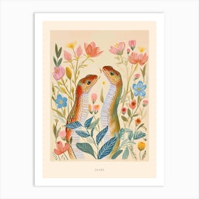 Folksy Floral Animal Drawing Snake Poster Art Print