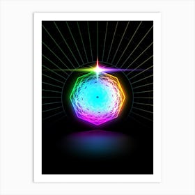 Neon Geometric Glyph in Candy Blue and Pink with Rainbow Sparkle on Black n.0166 Art Print