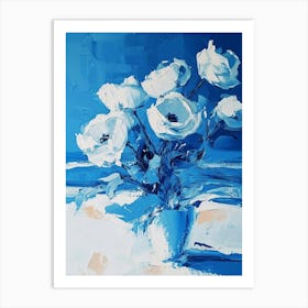 White Flowers In A Blue Vase Art Print