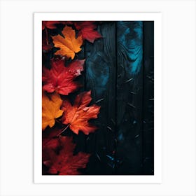 Autumn Leaves On Wood Background Art Print