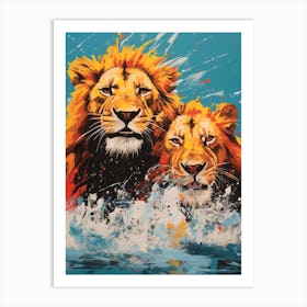 Lion Pop Art Inspired Colourful Illustration 2 Art Print