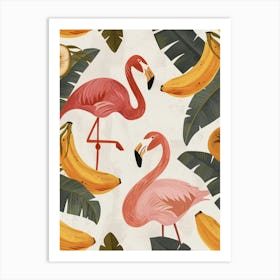 Andean Flamingo And Banana Plants Minimalist Illustration 2 Art Print