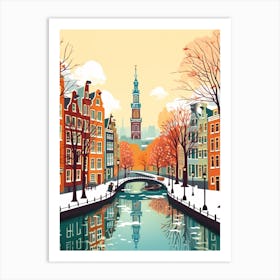 Vintage Winter Travel Illustration Amsterdam Netherlands 3 Art Print