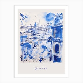 Granada Spain Mediterranean Blue Drawing Poster Art Print
