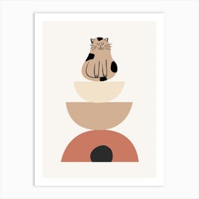 Cat Sitting On A Stack Of Bowls Art Print