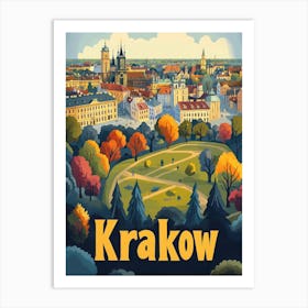 Aihrgdesign A Mid Century Modern Travel Poster For Krakow 3 Art Print