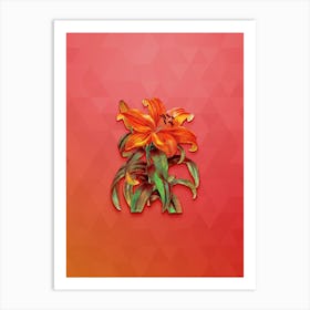 Vintage Thunberg's Orange Lily Botanical Art on Fiery Red n.1218 Art Print