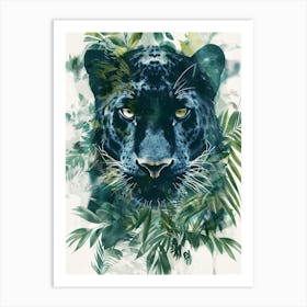 Double Exposure Realistic Black Panther With Jungle 22 Art Print