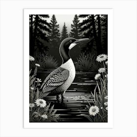 Bird Linocut Common Loon Art 1 3 Art Print