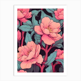 Seamless Pattern With Pink Flowers Art Print