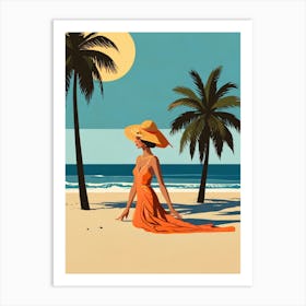 Woman Sitting On The Beach Art Print