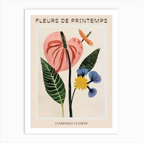 Spring Floral French Poster  Flamingo Flower 4 Art Print
