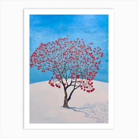 Tree Of Roses On Snow Covered Hill Art Print