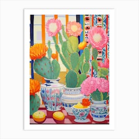 Cactus Painting Maximalist Still Life Opuntia Fragilis Cactus 1 Art Print