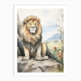 Storybook Animal Watercolour Lion 2 Art Print