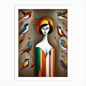 Lady With Birds Art Print