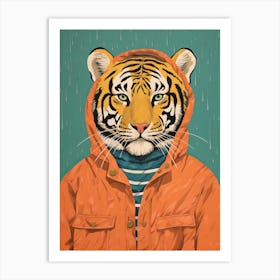 Tiger Illustrations Wearing A Raincoat 4 Art Print