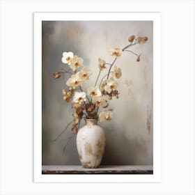 Orchid, Autumn Fall Flowers Sitting In A White Vase, Farmhouse Style 4 Art Print