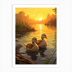 Animated Sunrise Ducks 2 Art Print