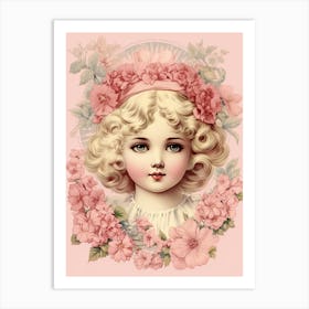 Vintage Pink Girl Illustration Kitsch Art Print