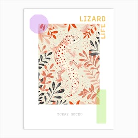 Coral Tokay Gecko Abstract Modern Illustration 2 Poster Art Print