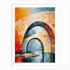 Stone Bridges III, Avant Garde Abstract Vibrant Colorful Painting in Cubism & Van Gogh Style Art Print