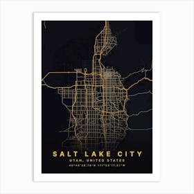 Salt Lake City Utah USA Black And Gold Map Affiche