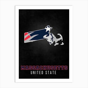 New England Patriots Massachusetts State Map Art Print