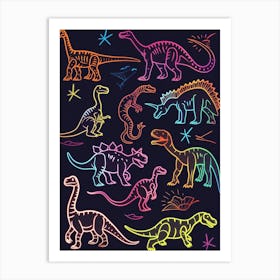 Dinosaur Neon Pattern Art Print