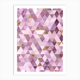 Abstract Triangle Geometric Pattern in Pink and Glitter Gold n.0002 Art Print