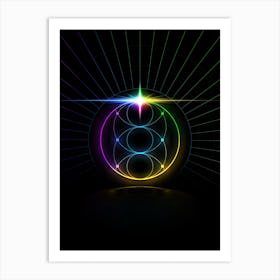 Neon Geometric Glyph in Candy Blue and Pink with Rainbow Sparkle on Black n.0463 Art Print