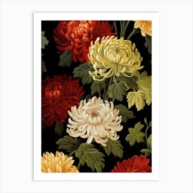 Chrysanthemums 4 William Morris Style Winter Florals Art Print