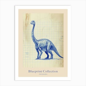 Dryosaurus Dinosaur Blue Print Sketch 1 Poster Art Print
