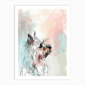 Yorkshire Terrier Dog Pastel Line Watercolour Illustration  3 Art Print